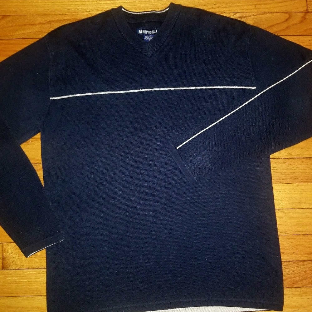 Aeropostale Mens Size Small Navy Blue V Neck Sweat